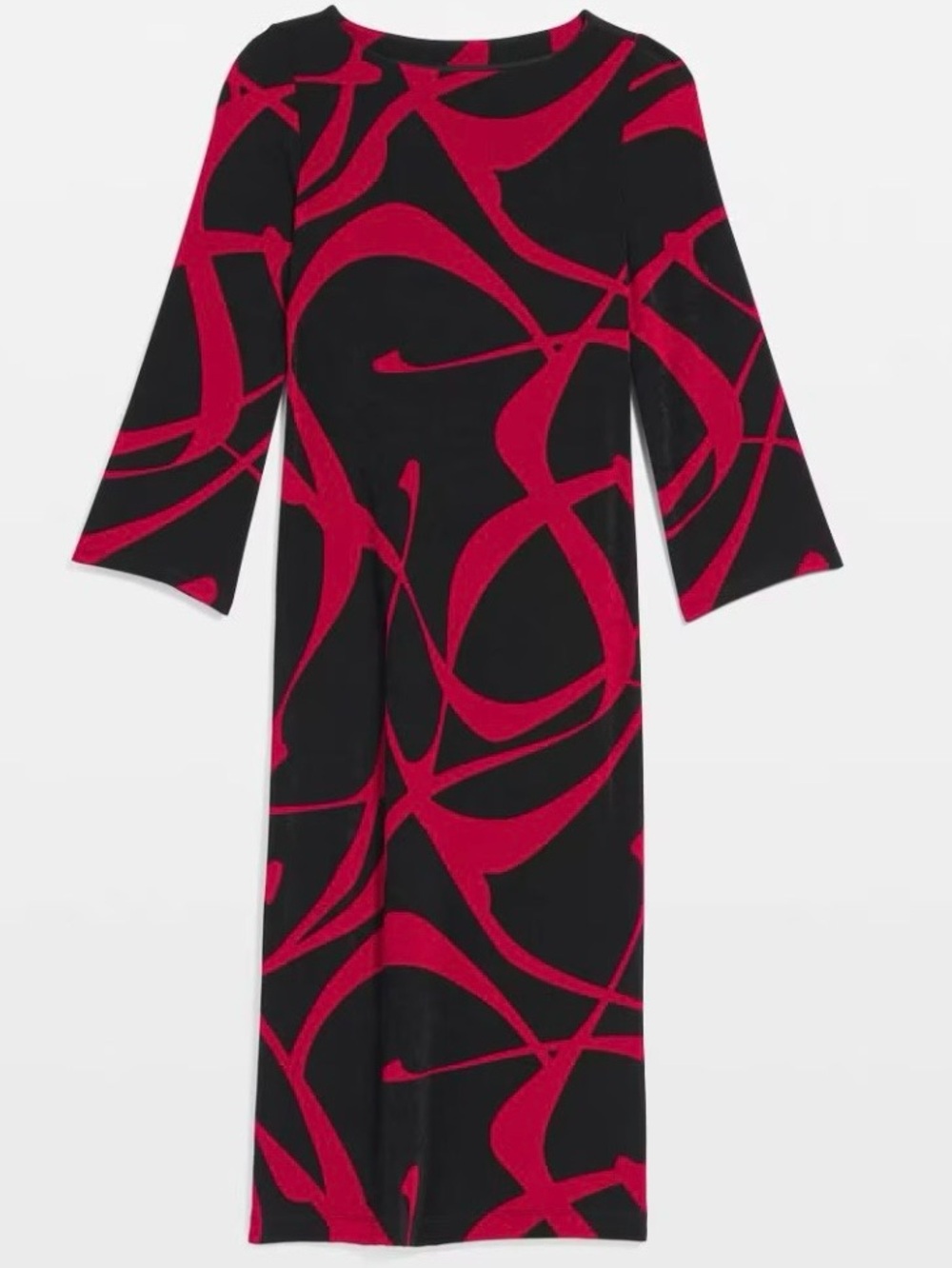 Chico's Black Dress with Bold Red Abstract Swirl Print